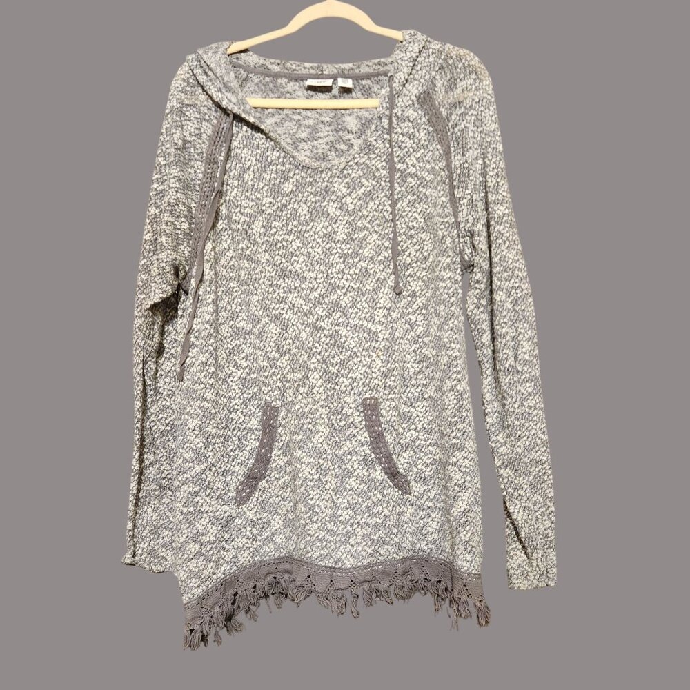 Cato Womens Gray Hooded Fringe Hem Sweater Size 18/20W Cotton & Polyester Blend